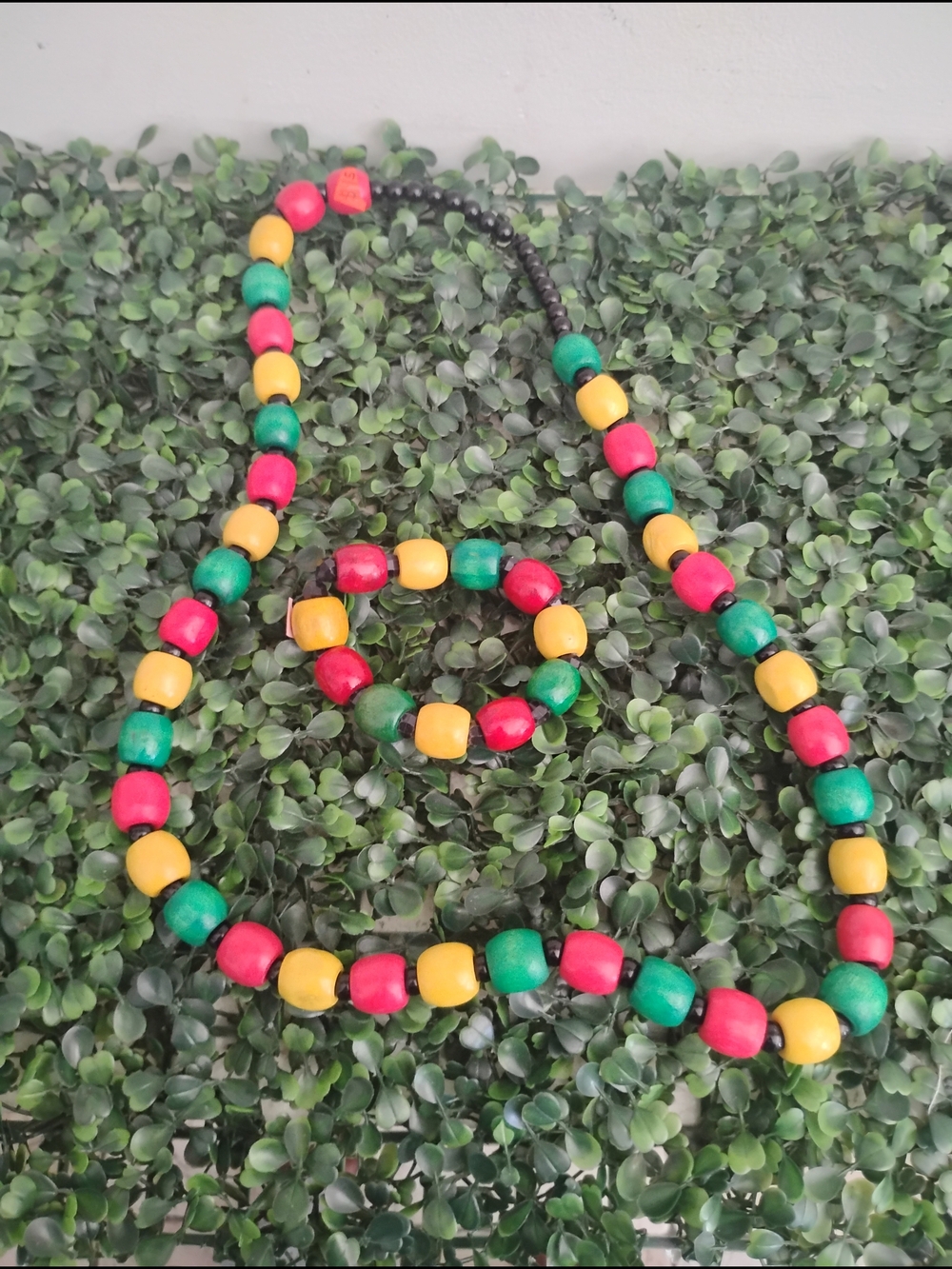 Colorful Wooden Beaded  Necklace and Bracelet Set - Green, Yellow & Red